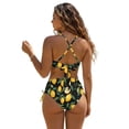 thumbnail image 2 of Garronmavis Women's Bikini Sets Lemon Print Twist Front 2 Piece Tummy Control Swimsuits Side Tie Halter Bathing Suit Trendy Summer Swimwear, 2 of 6