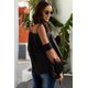 thumbnail image 1 of ABPHQTO Top de patchwork de encaje con mangas farol de moda negra para mujer, 1 of 5