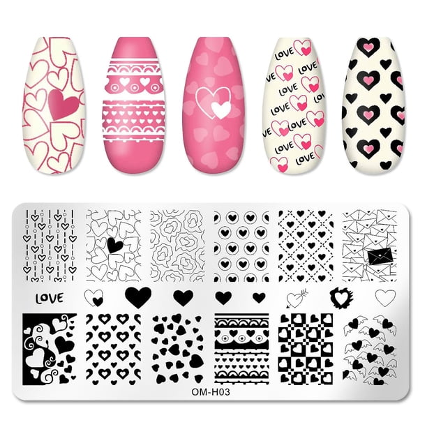 3 Placas de estampado para decoración de uñas, plantilla de sellos para decoración de uñas de San Valentín, flor para mariposa