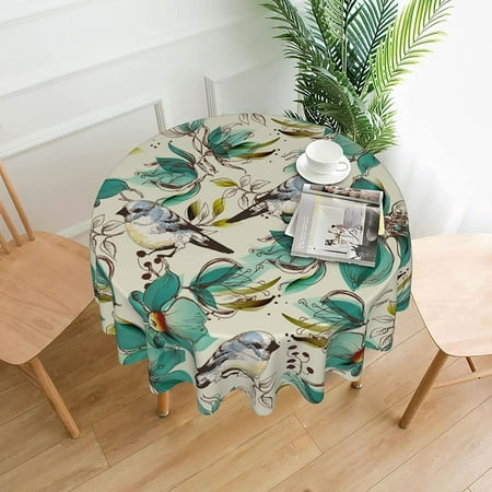 

Vintage Flowers and Birds Tablecloth Floral Bird Round Tablecloth Waterproof Wrinkle Free Table Cloth Table Cover for Kitchen Dining Room Picnic Party Banquet Table Top Decor