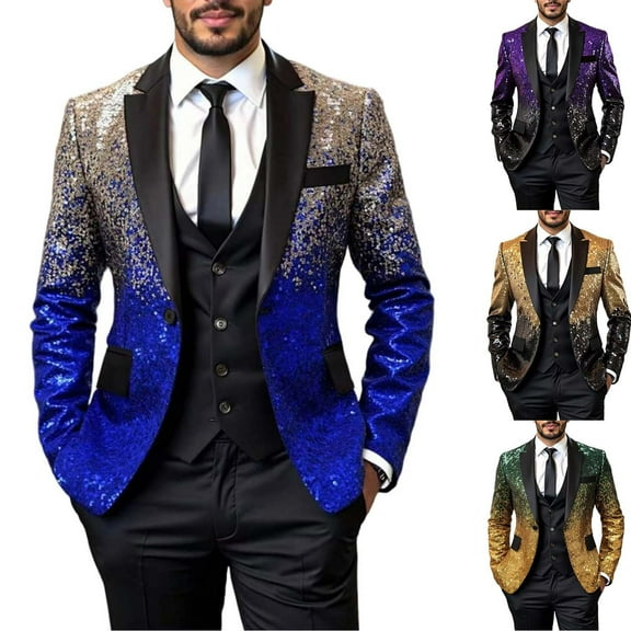 Mwjwdo Men Sequin Shiny Prom Suit Jacket Sparkly One Button Slim Fit Sport Coats Blazers Tuxedo for Wedding Banquet Party Purple S