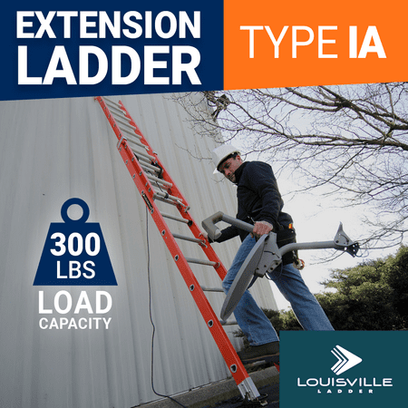 Louisville Cardinals FE3216 16 ft Fiberglass Extension Ladder, 300 lb Load Capacity