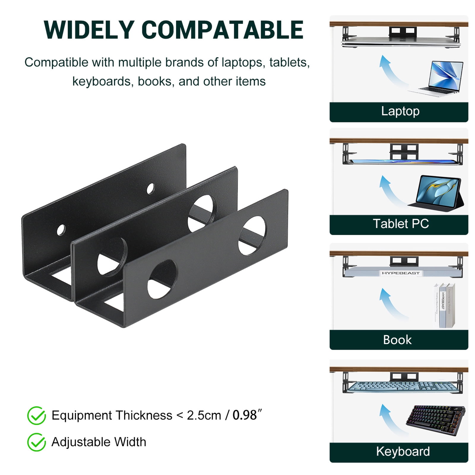 Pack of 3 Sturdy Carbon Steel Under Desk Laptop Holder Multipurpose Storage Rack for Home Office and Study Area