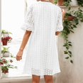 thumbnail image 4 of Youmylove Trendy Women Casual Sundress Women's 2025 Summer Short Sleeve Mini Dress V Neck Ruffle Hollow Out Eyelet Lace Dresses Stylish Floral Boho Dress, 4 of 7