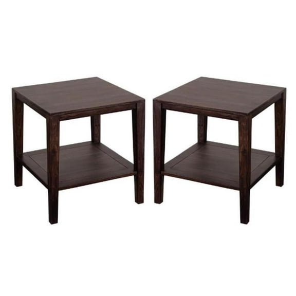 Home Square Fall River Solid Sheesham Wood End Table in Gray - Set of 2