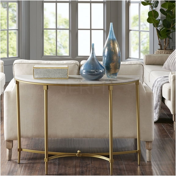 JERFIT Bordeaux Console Table with White Marble Top and Gold Metal Legs, Traditional Sofa Table for Living Room, Elegant Hallway or Entryway Table