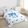 thumbnail image 3 of Feelyou Princess Bowknot Queen Comforter Set, Blue Butterfly Bedding Comforter Set, 3pcs, 3 of 8