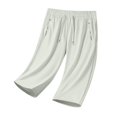 thumbnail image 6 of Wutalume Women's Casual Cotton Linen Drawstring Elastic Waist Straight Leg Capri Pants with Pockets Summer Beach,Light Gray XL, 6 of 7