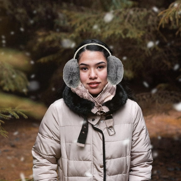 Raindrops 1Pack Winter Warm Ear Muffs for Women in Grey with Fleece Material for Skiing