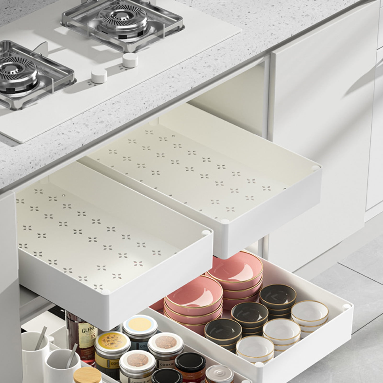 Stackable Slide Out Cabinet Baskets Sturdy Kitchen Dishes Storage Drawer Organizers Practical Pull Out Holder Rack
