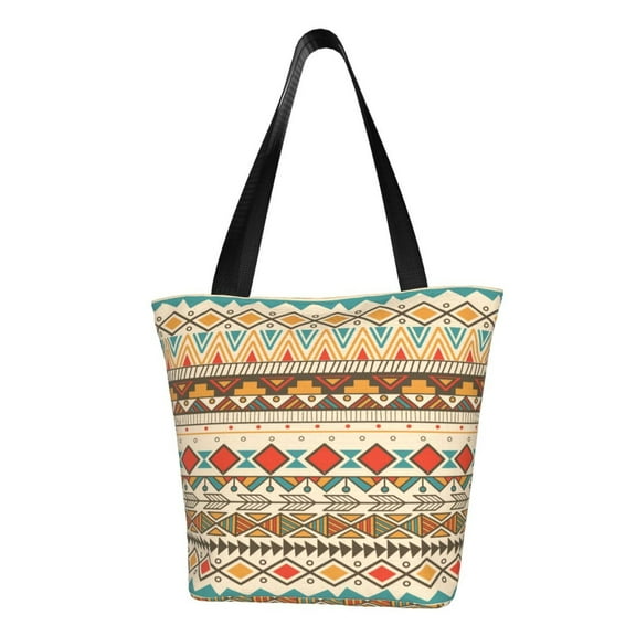 TEQUAN Reusable Shoulder Tote Bags, Native Boho Retro Ethnic Style Prints Polyester Casual Shopping Grocery Bag for Women