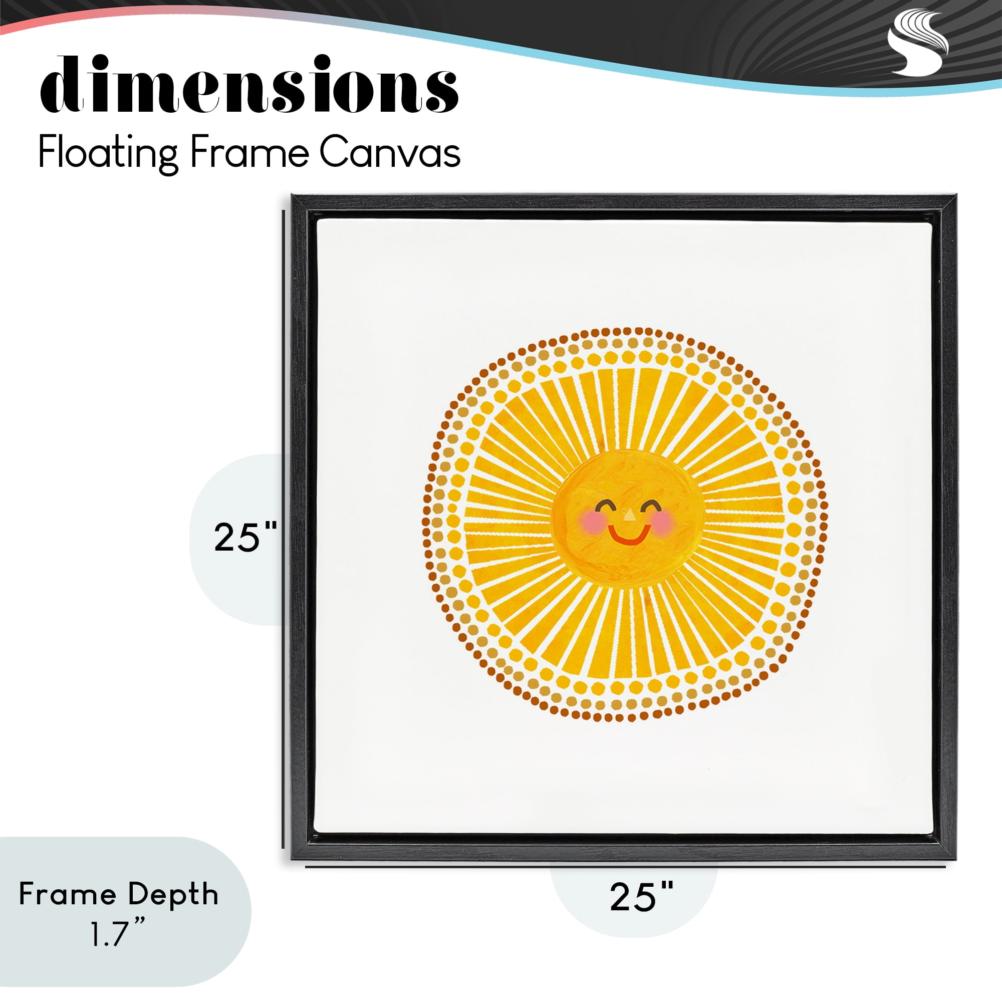 Stupell Industries Yellow Sun's Smile Black Framed Floater Canvas Wall Art, design by Katherine Herrell Studio