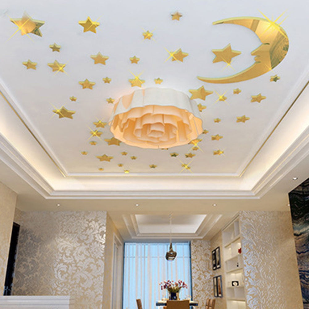 Details about   Removable 3D Acrylic Surface Mirror Moon And 38Pcs Stars Wall Sticker Home Decor 