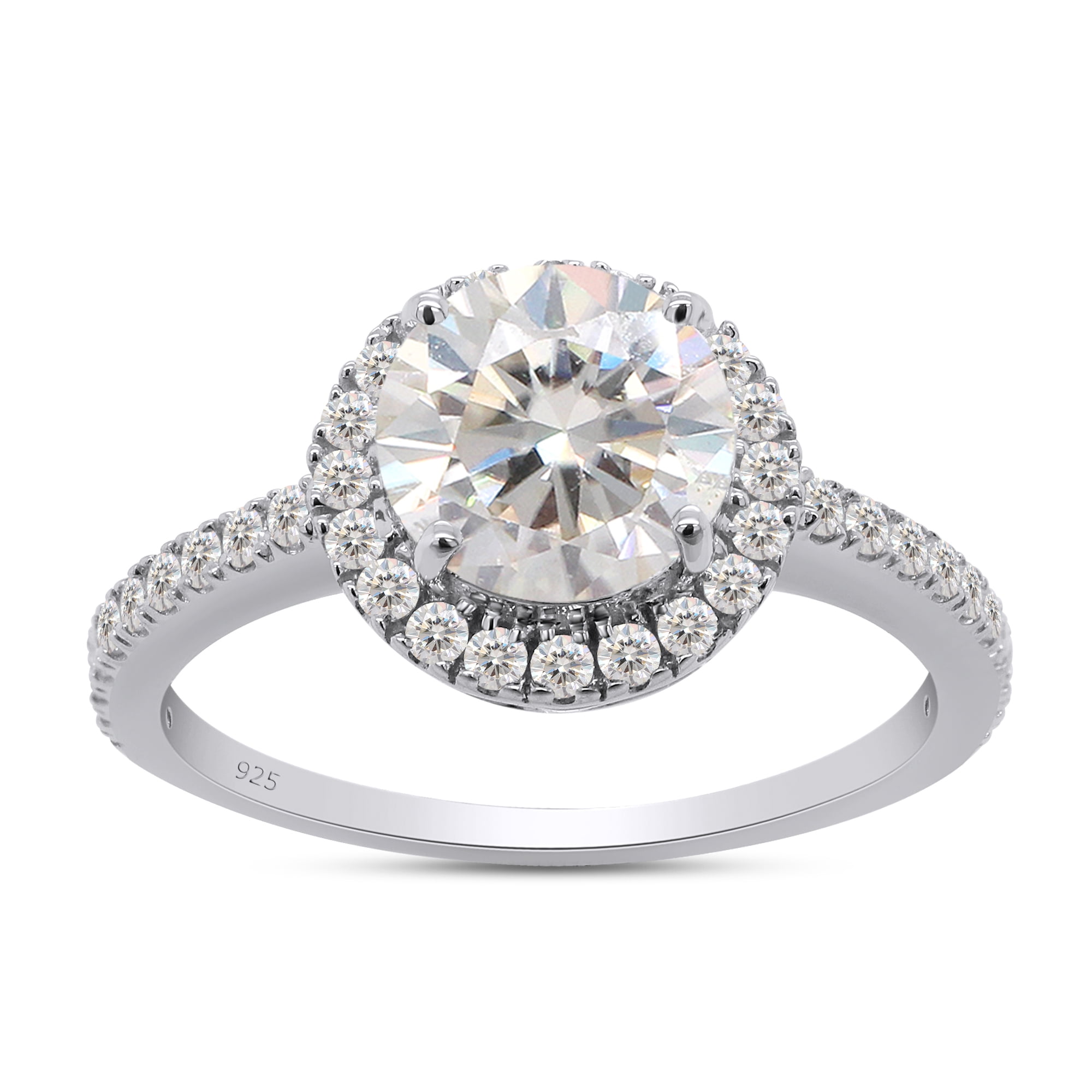 1.5 CT Center Halo Lab Created Moissanite Diamond Engagement Wedding Ring for Women in 14k White Gold Plated Sterling Silver (2 Cttw, Color- D, Clarity- VVS1) Ring Size-4