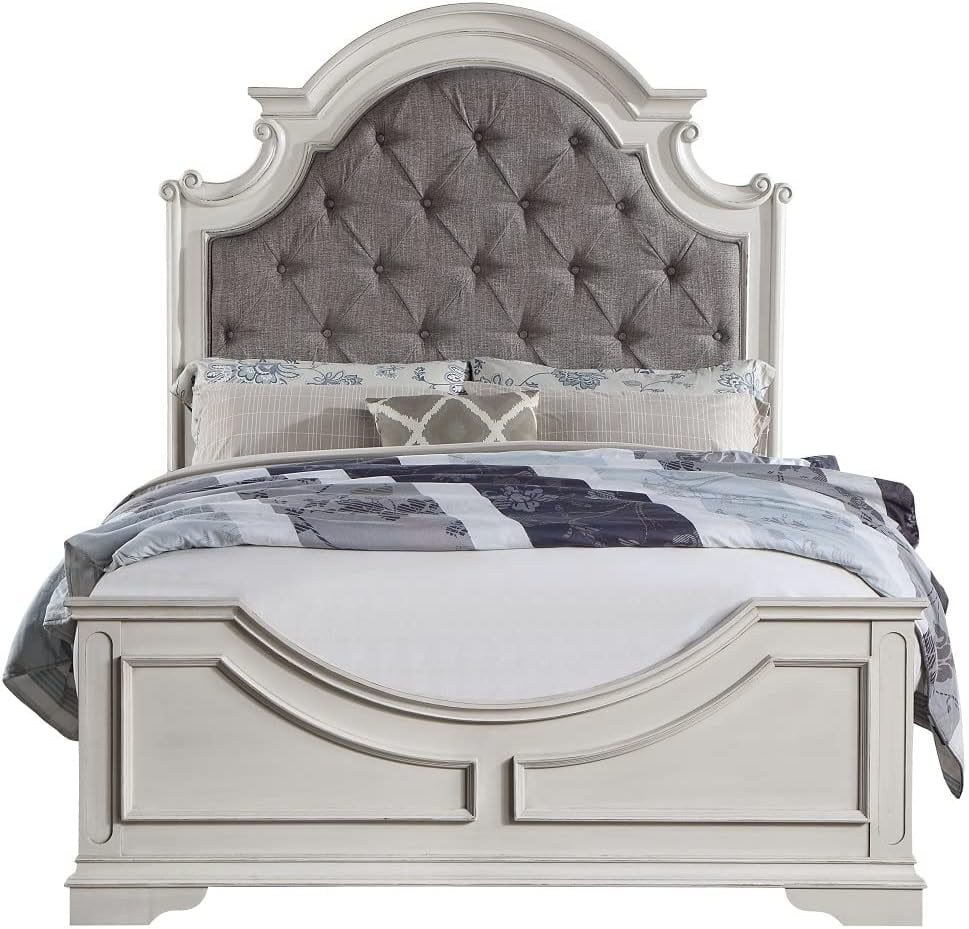 Florian Vintage Wood Eastern King Bed Frame with Upholstered Headboard