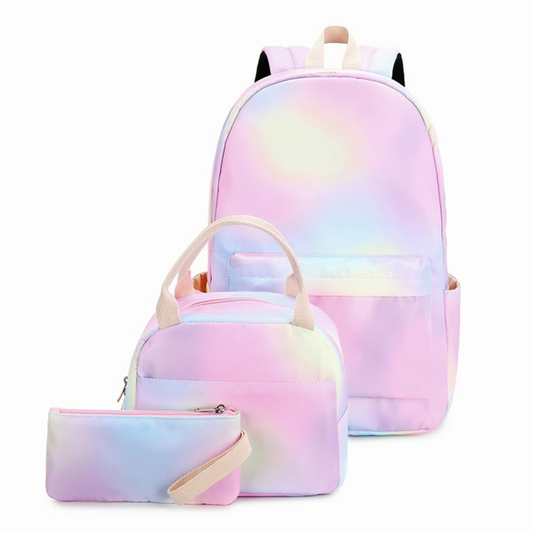 3PCS School Backpack for Girls, Kids Bookbags Set Primary Girls Students (Daypack + Lunch Bag + Pencil Case)(Pink)