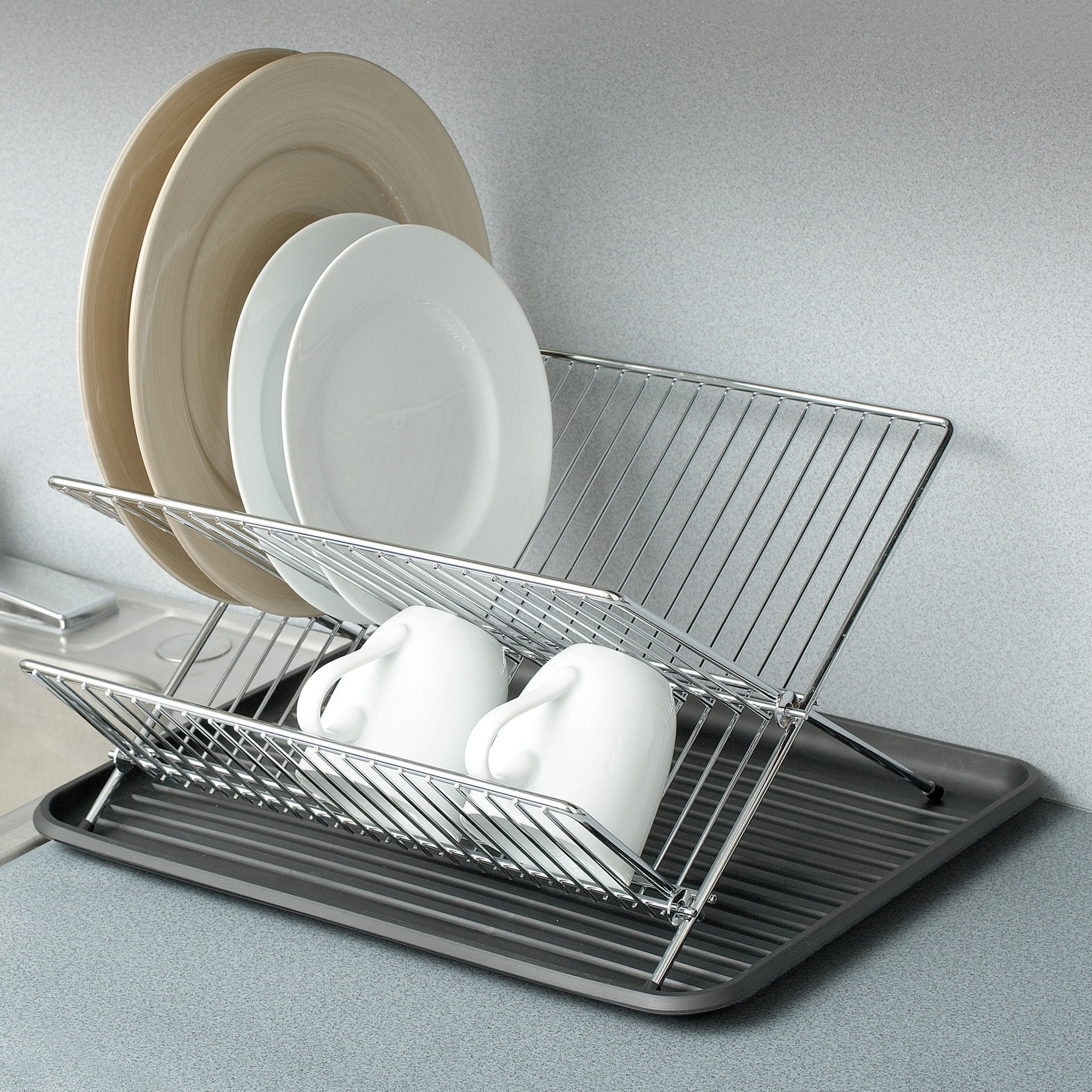 Smart Design Dish Drainer Rack with Sink or Counter Drying Board - Chrome