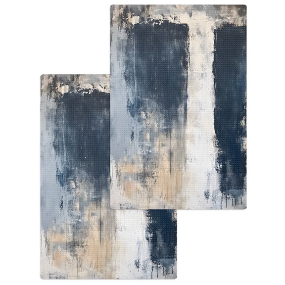 Navy Blue Grey Kitchen Dish Towels for Drying Dishes Set of 2, Modern Abstract Art Rustic Waffle Weave Microfiber Hand Tea Bathroom Towels Quick Dry & Absorbent Towel 15.7x23.6