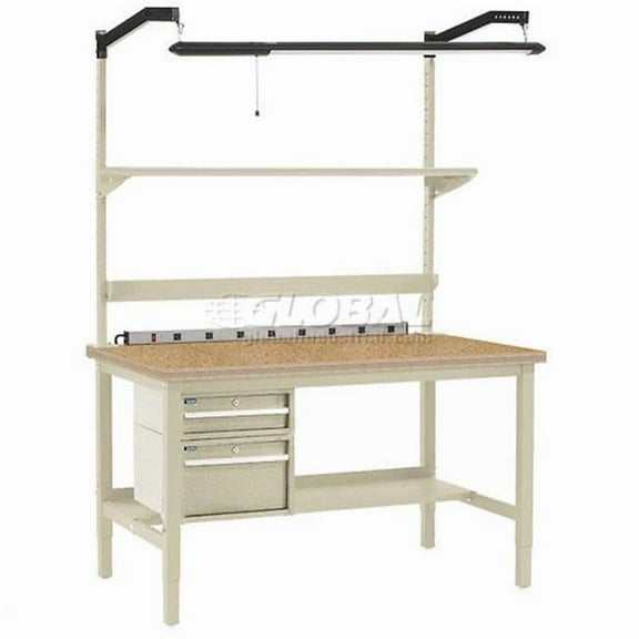 60 x 30 in. Production Workbench - Shop Top Safety Edge with Drawers & Shelf, Tan
