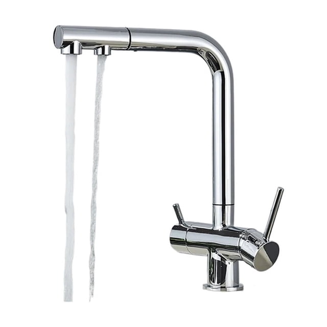 Waterfilter Kitchen Faucet, Dual Handles Deck Mounted Pull Out Mixer Tap, 360 Degree Rotation Water Purification Crane ,Versatile Features