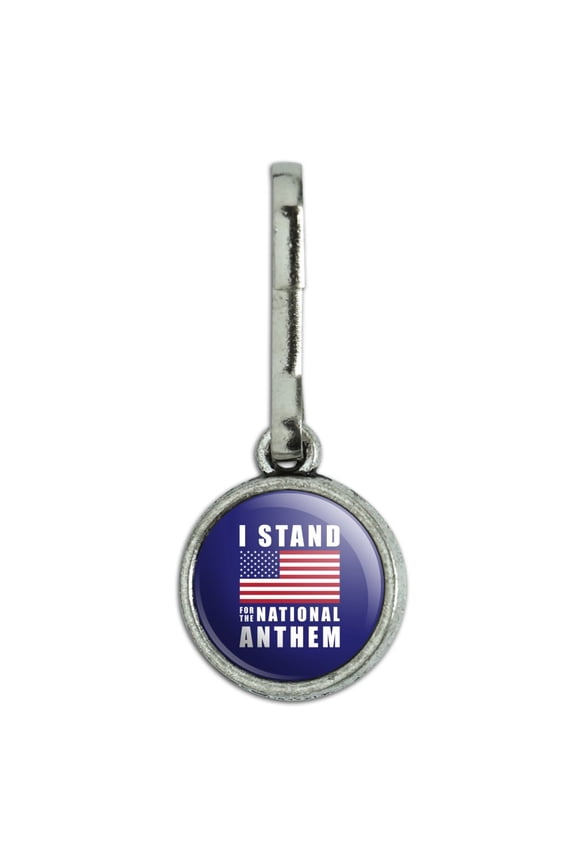 I Stand For The National Anthem American Flag USA Antiqued Charm Clothes Purse Suitcase Backpack Zipper Pull Aid