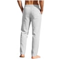 thumbnail image 6 of BXSRUTA Men's Linen Blend Pants with Elastic Waist Drawstring and Pockets Casual Straight Leg Trousers for Summer, 6 of 8