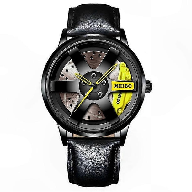 Stylish Men's Quartz Watch with 3D Car Wheel Design and Stainless Steel Band