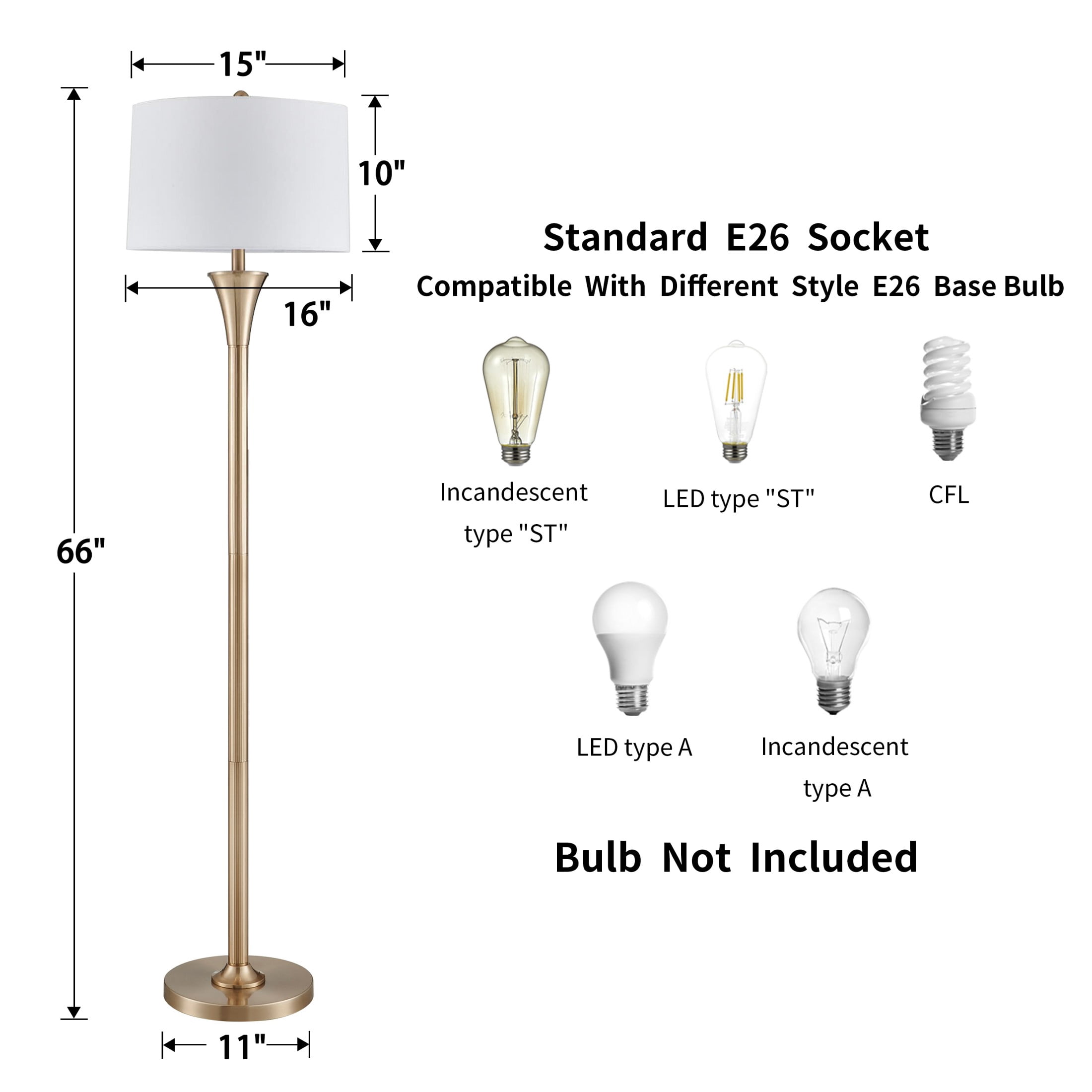 KAWOTI 66'' Champagne Standing Floor Lamp with Drum Shade for Living Room Bedroom Office