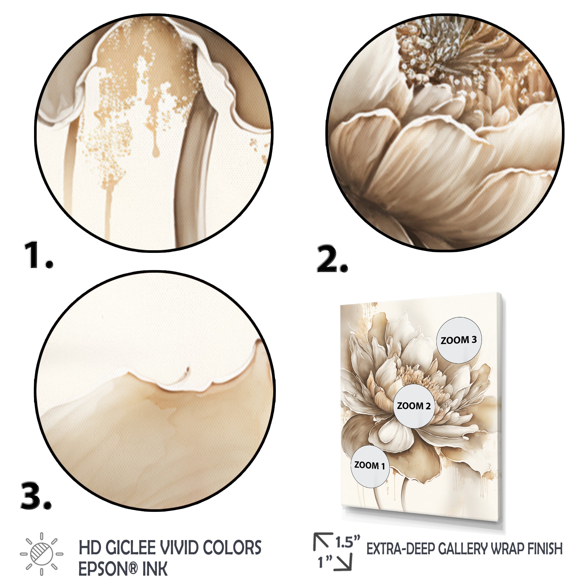 Designart Indigold Beige Flower III Canvas Wall Art