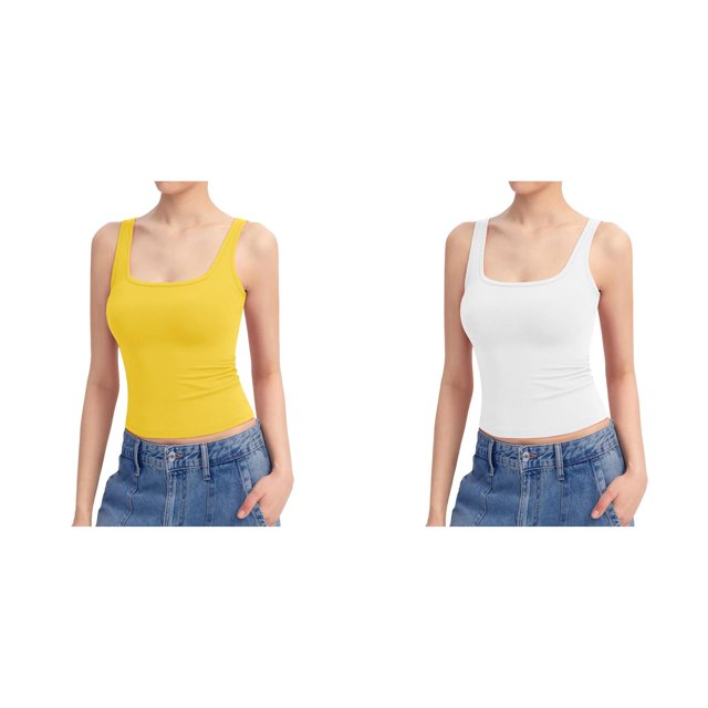 (2-Pack) Rinsvye -Border Tank Top Women Summer Slim Fit Basic Camisole Pure Color Layering Piece Seamless Casual Sleeveless Shirt