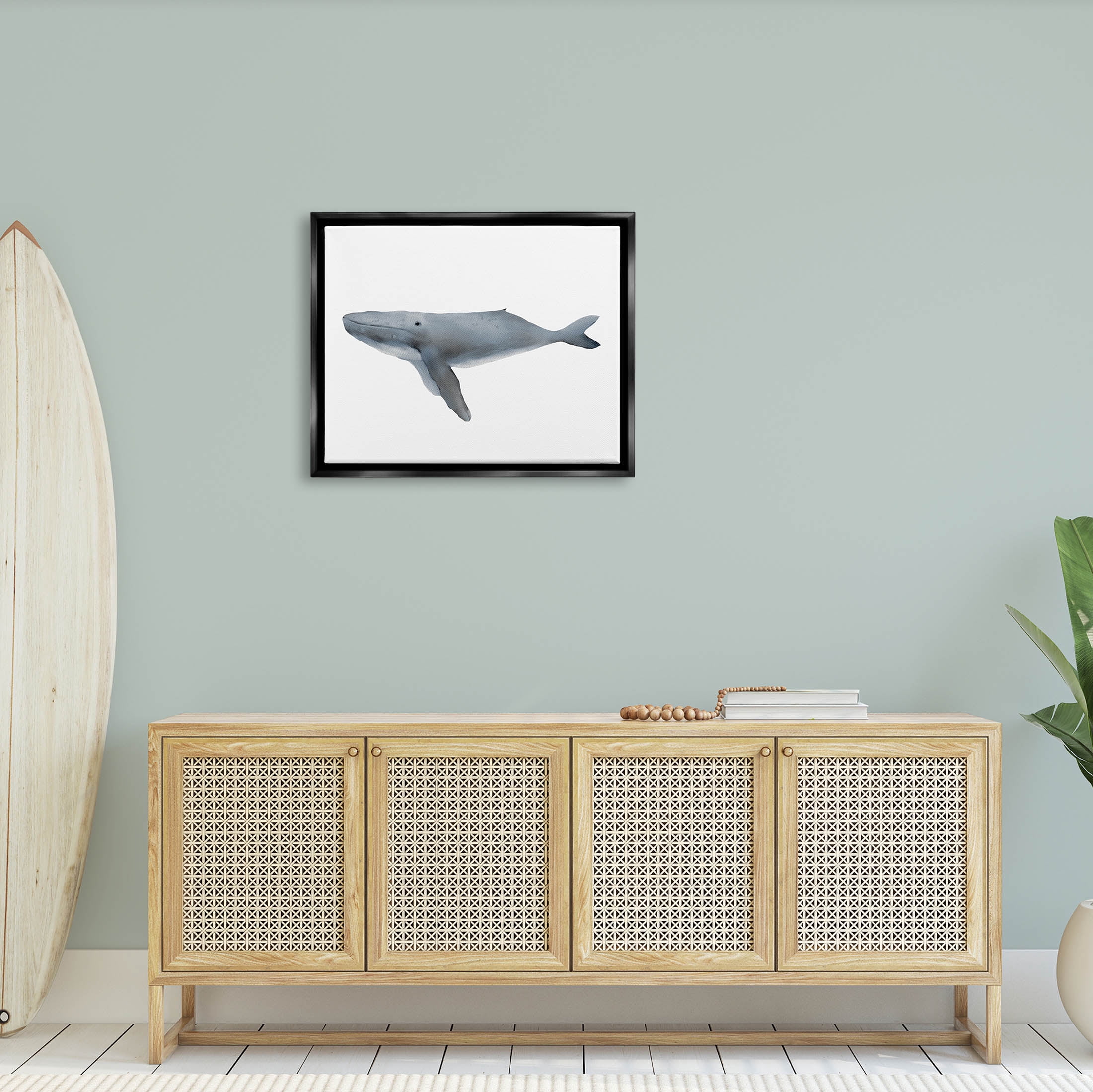 Stupell Industries Marine Whale Casual Sea Life Graphic Art Jet Black Floating Framed Canvas Print Wall Art, Design by Leah Straatsma