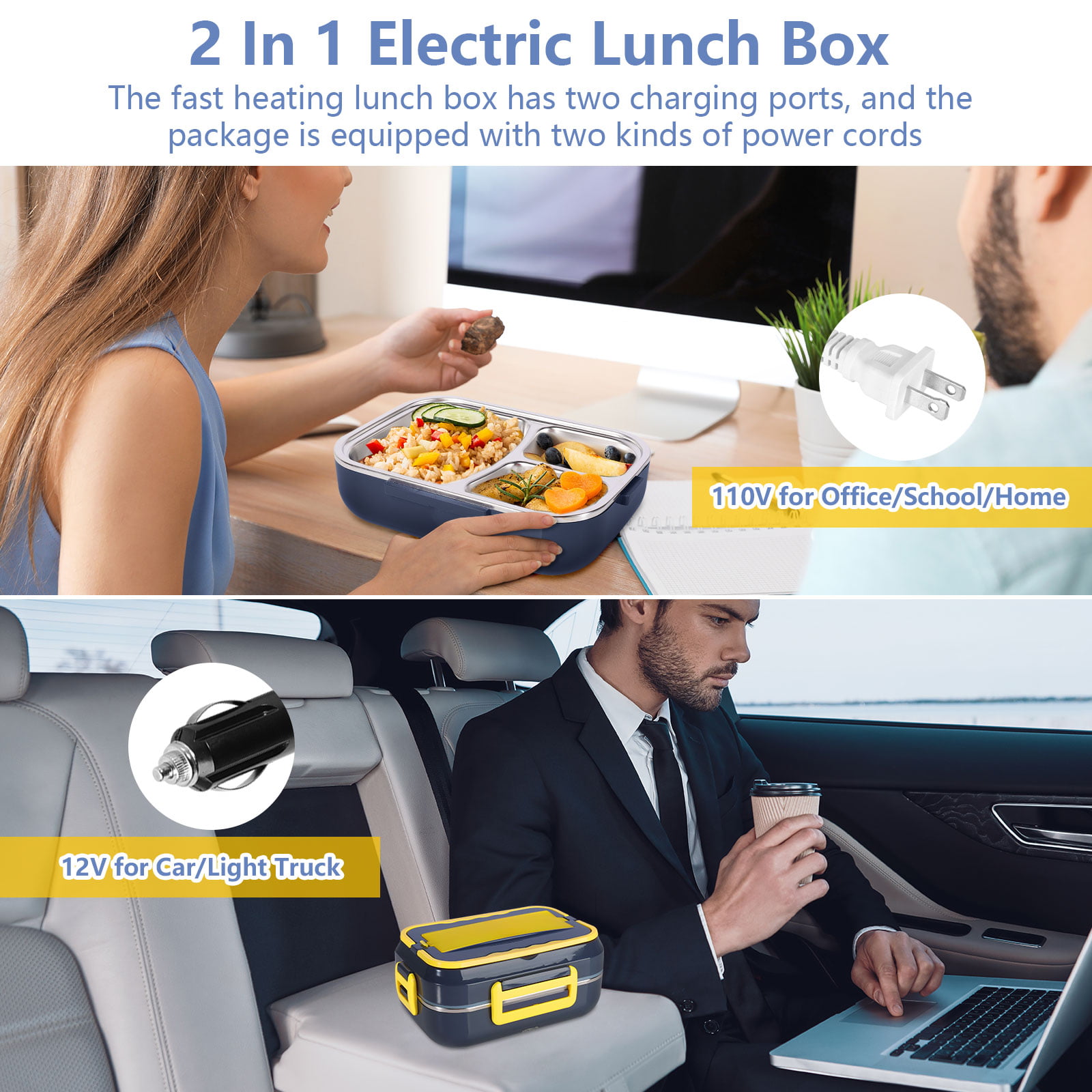 Reabulun Electric Lunch Box 60W Food Heater, Upgraded 2 Compartments  Portable Heated Lunch Box for A…See more Reabulun Electric Lunch Box 60W  Food