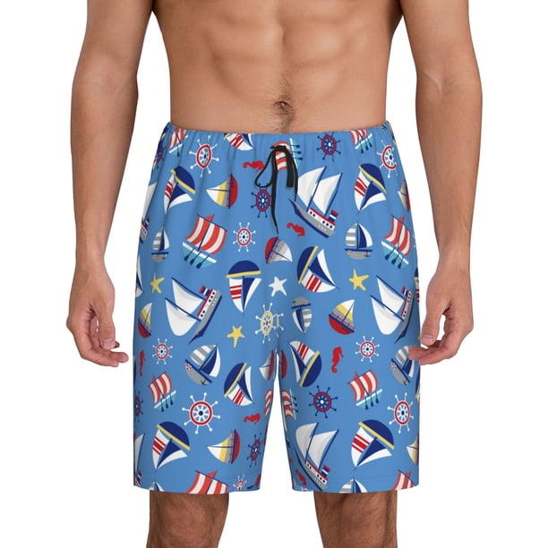 Fotbe Colorful Sailing Ship Pantalones Cortos de Pijama para Hombre, Ropa de Dormir, Pantalones de Pijama Cortos para Hombre-Large