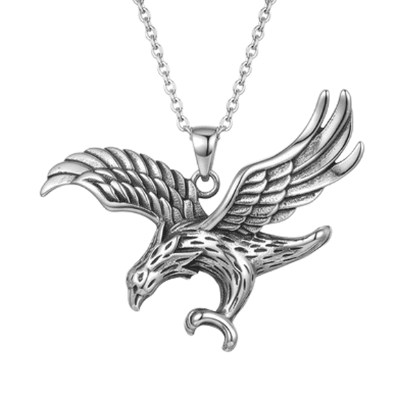 Eagle Pendant Necklace Stainless Steel 18 Inch Cable Chain Silver Tone Majestic Bird Jewelry Gift Mens Accessory