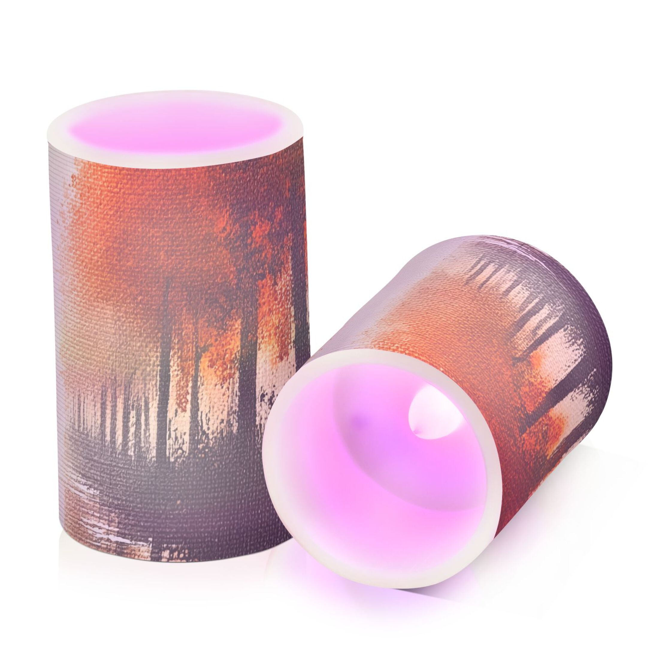 Orange Autumn Landscape Flickering Flameless Candles Battery Operated with Remote Timer LED Pillar Candles Set of 2