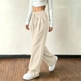 thumbnail image 5 of Women's Corduroy Wide Leg Long Pants Elastic Drawstring Waist with Pockets Soft Stretchy Loose Fit Casual Full Length Trousers for Fall Winter White, 5 of 7