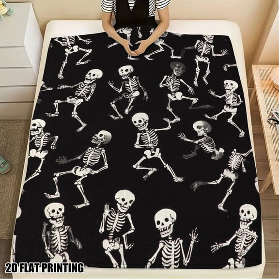 1pc Halloween Throw Blanket - Spooky Dancing Skeletons on Black Background - Lightweight Flannel Sofa Couch Bedspread - All-Season Decor for Halloween Party, Movie Nights - Perfect Gift for Halloween