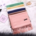 thumbnail image 2 of Women Scarf With Tassel Pure Color Thicked Home Company School Bussiness Fashion Winter Scarves Ladies Imitation Shawl Wraps Travel Holiday Decorations Black, 2 of 7