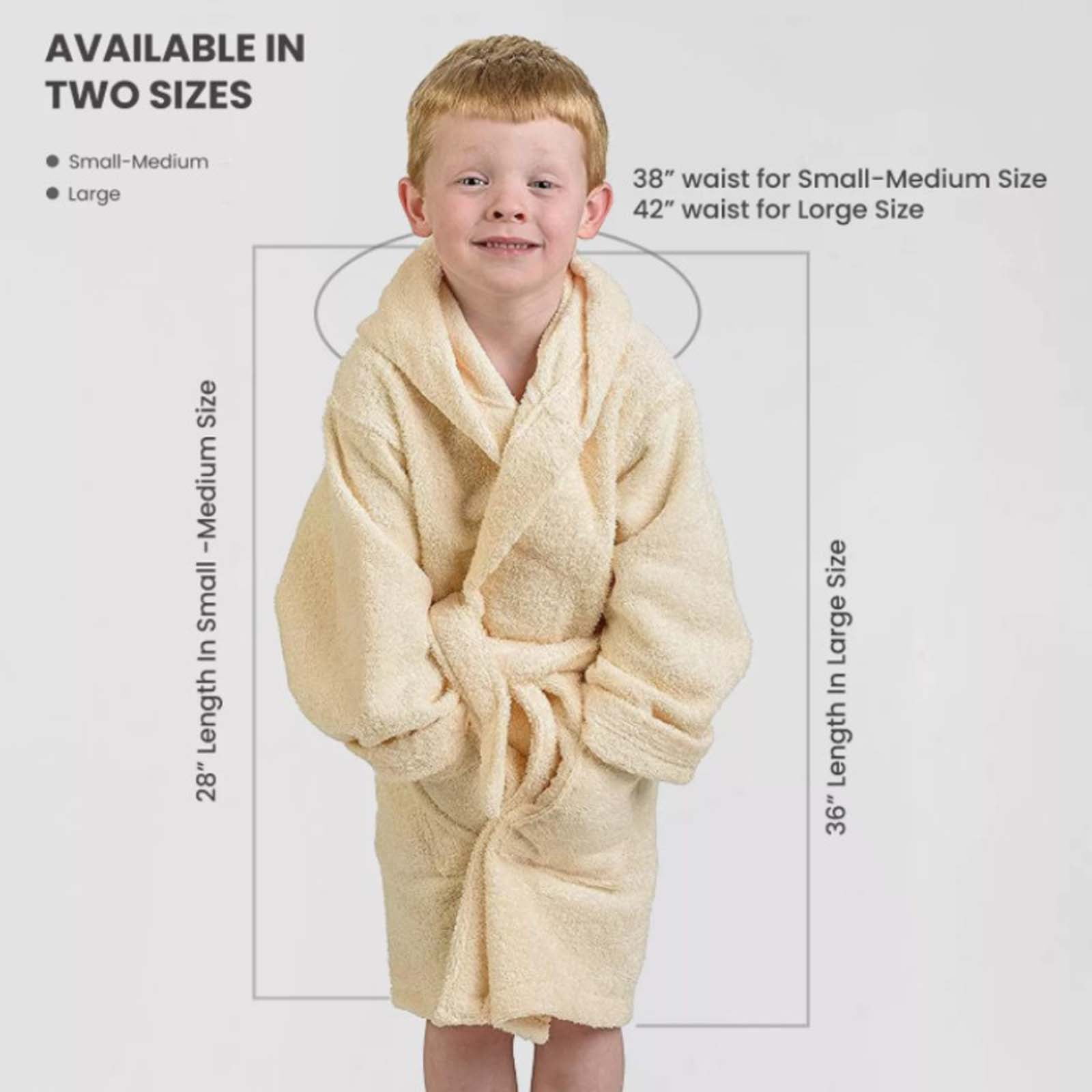 Cotton Kids Soft Lightweight Hooded Bathrobe, Small/Medium, Ivory