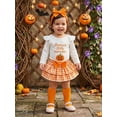 thumbnail image 3 of RUINIXCW Newborn Baby Girl My First Halloween Outfit Infant Girl Fall Winter Clothes Pumpkin Embroidery Long Sleeve Romper Plaid Skirt Headband Socks, 3 of 10