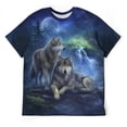 thumbnail image 3 of LAOLIUSN Men's Wolf Print T-Shirt, Moon Forest Graphic Tee, S-4XL, 3 of 7