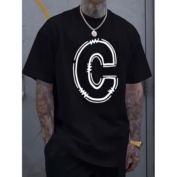 Men'S Cotton Crew Neck T-Shirt, 100% Cotton, Regular Fit, Short Sleeve, Knit Fabric, with Geometric C Letter Print, for Daily & Casual Wear, All-Season Pullover Tee For Adult, Men, Women, Teen, Teena