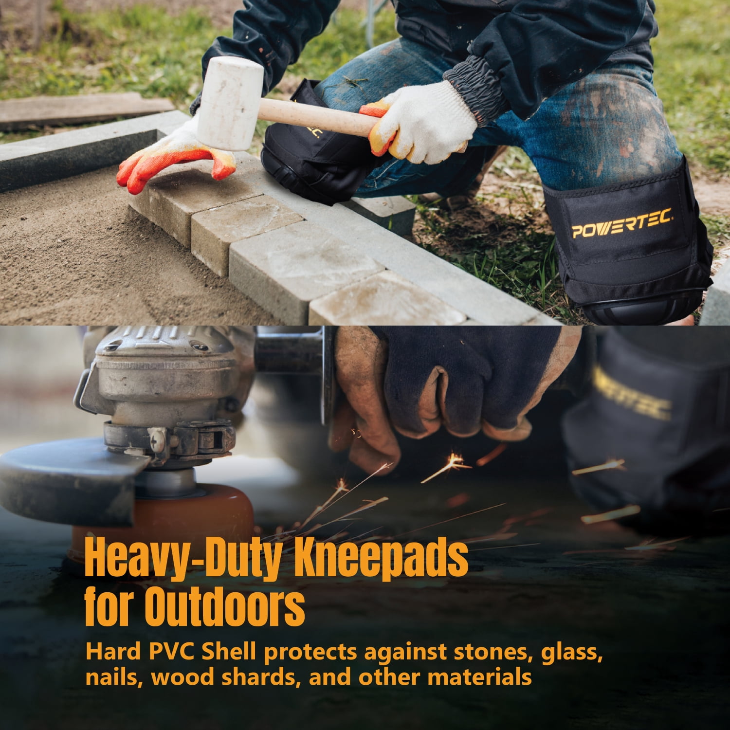 POWERTEC Safety Knee Pads for Men and Women Knee Support with Adjustable Thigh Straps Heavy Duty Shell Soft Foam and Thick Gel Cushion for Work, Construction, Flooring, Roofing (71879)