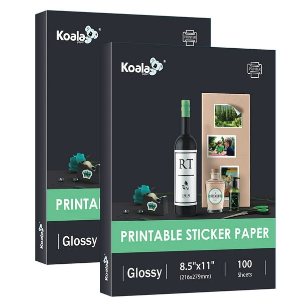 Koala Glossy Sticker Paper for Inkjet & Laser Printer, Printable Photo