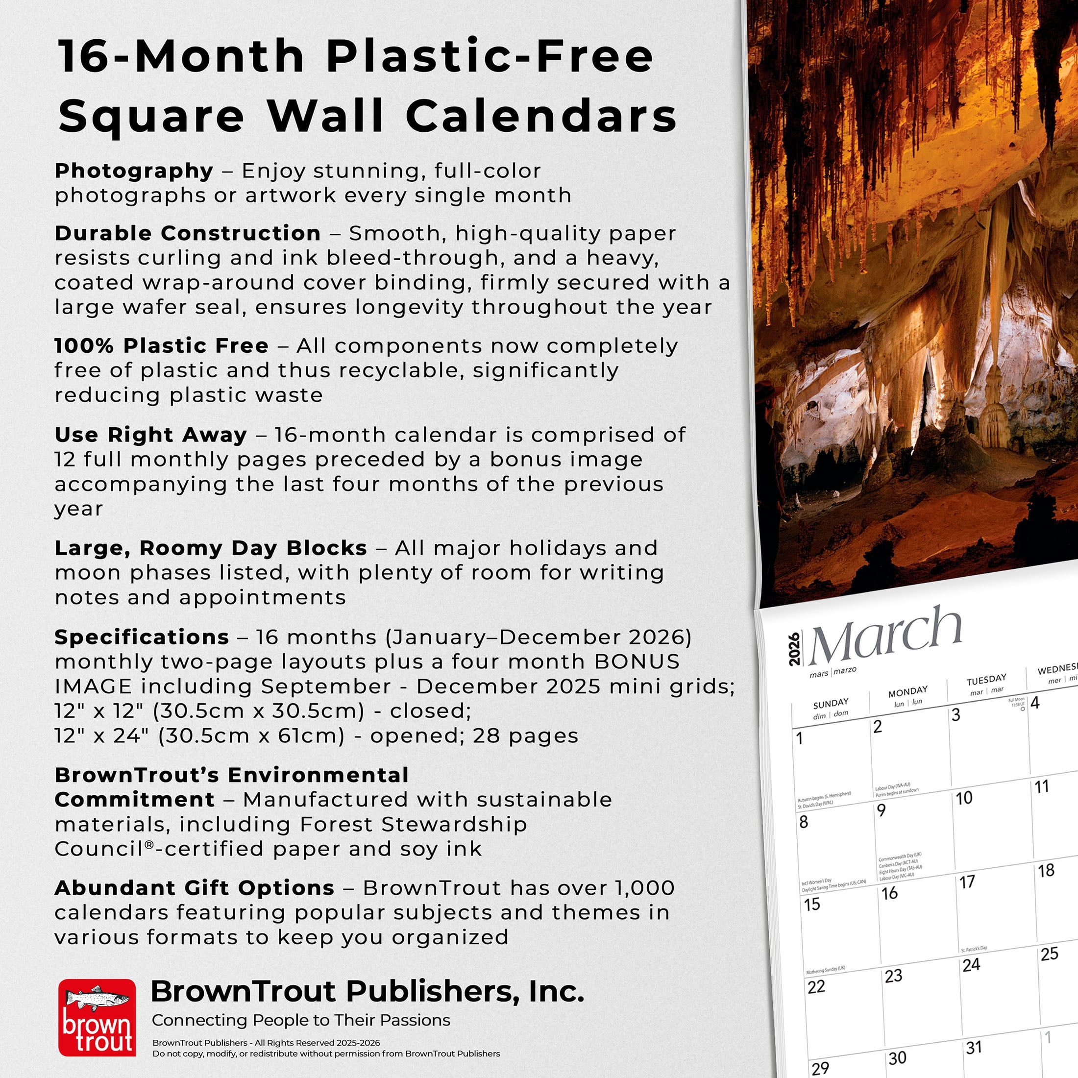 New Mexico Wild & Scenic | 2026 12x24" (Hanging) Wall Calendar | Plastic-Free