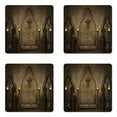 thumbnail image 1 of Gothic Coaster Set of 4, Fantasy Scene with Old Fashioned Wooden Torch and Skull Candlesticks in Dark Spooky Room, Square Hardboard Gloss Coasters, Standard Size, Brown, by Ambesonne, 1 of 2