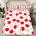 thumbnail image 2 of Manfei Cartoon Red Cherry Bed Sheets for Kids, Kawaii Cherry Blossoms King Sheets, Cute Fruit Sheet Set, Microfiber Bedroom Decor, 4-Piece, 2 of 7