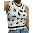 thumbnail image 5 of Okbabeha Women’s Knit Sweater Vest Cow Print Sleeveless Pullover Slim Fit Crop Tank Top, 5 of 9