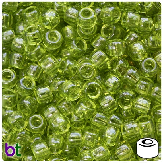 BeadTin Light Avocado Transparent 9mm Barrel Pony Beads (500pcs)