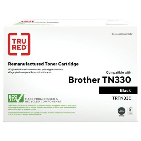 TRU RED Remanufactured Laser Toner Cartridge Brother TN330 (TN-330) Black TRTN330/SEBTN33 Prep your office printer for daily use with this TRU RED? remanufactured Brother TN-330 black laser toner cartridge.Create reports  forms  and other office documents with this laser toner cartridge. The black hue offers clean lines and bold print quality  while the 1 500-page yield is perfect for small business use. This TRU RED? remanufactured Brother TN-330 black laser toner cartridge is compatible with select Brother printers  providing effortless installation. Yields up to 1500 pages per standard cartridge. Remanufactured cartridges will save you money compared to the National Brands. Contains one black standard yield cartridge. TRU RED? remanufactured cartridges produce reliable copies. 2-year guarantee to be free of manufacturer s defects  get free replacement or your money back. Compatible with: Brother DCP-7030  DCP-7040; HL-2140  HL-2150N  HL-2170W; MFC-7320  MFC-7340  MFC-7345N  MFC-7440N  MFC-7450  MFC-7840W.Safety Data Sheet. Sold as 1 Each.
